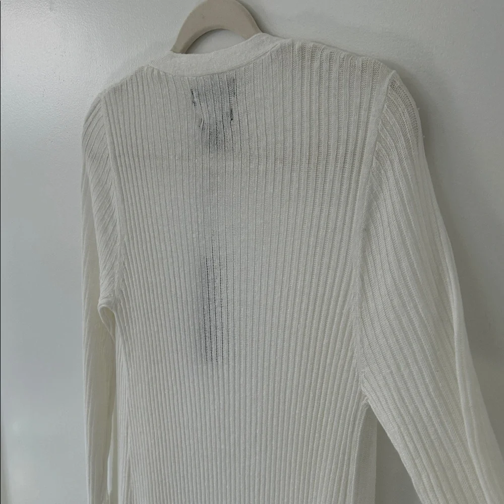 Tahari Sweater Women’s M White Linen Open Front Duster Romantic Feminine - Picture 10 of 16